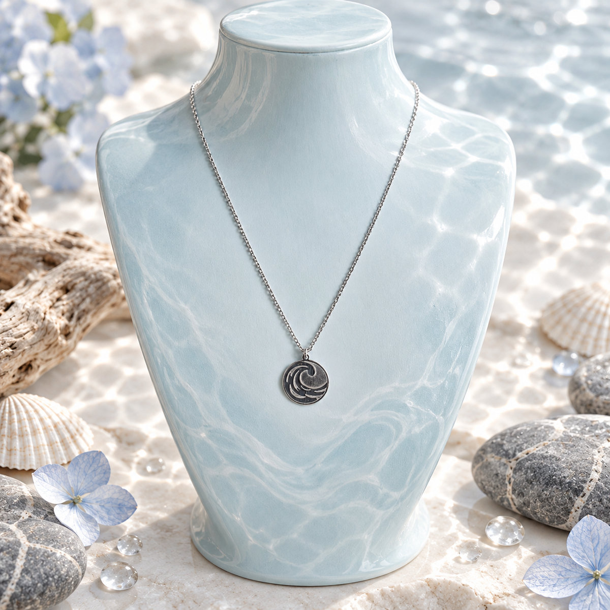 Damen Kette Silber Element Wasser DAVUTA an Büste