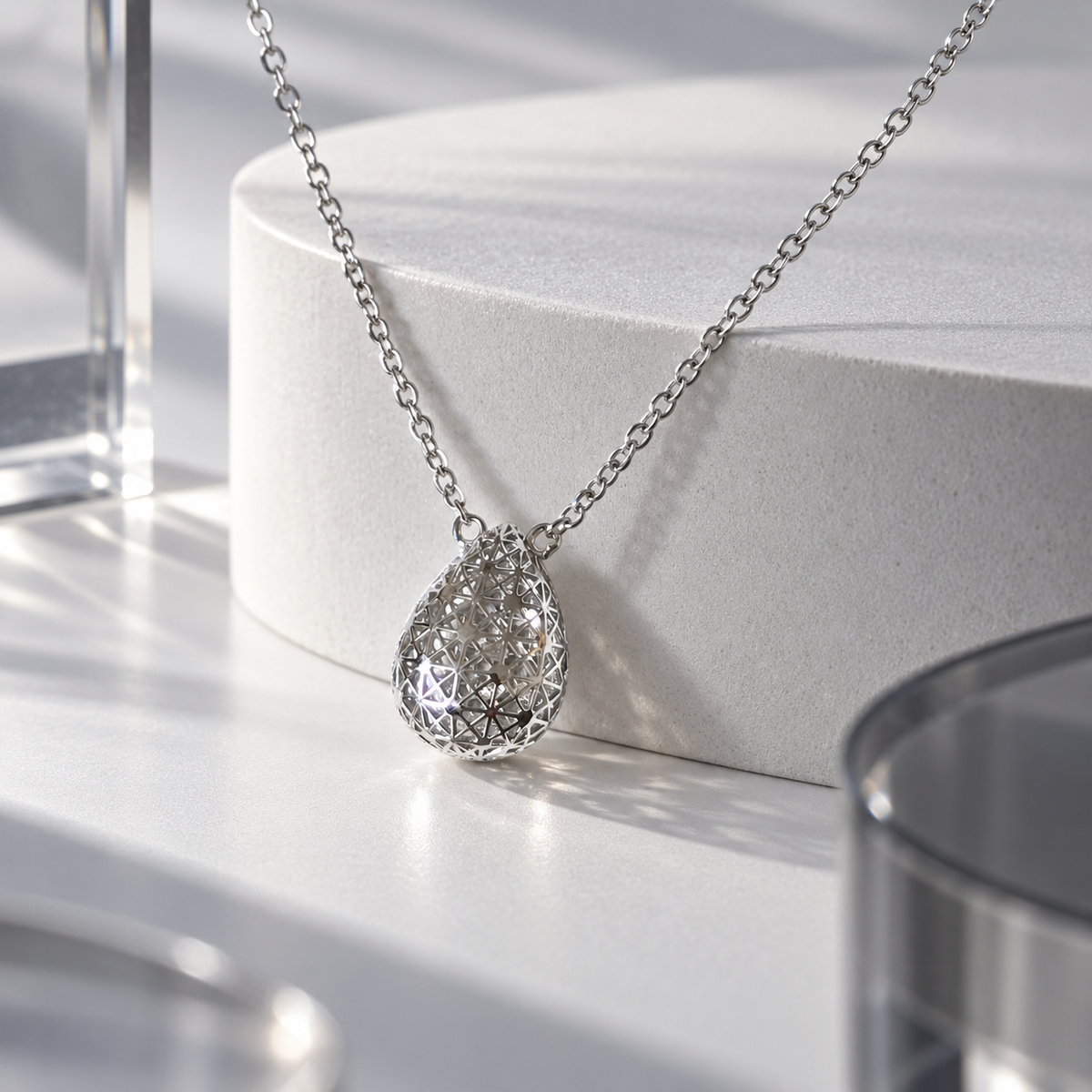 Damen Kette Tropfen 3 D silber DAVUTA