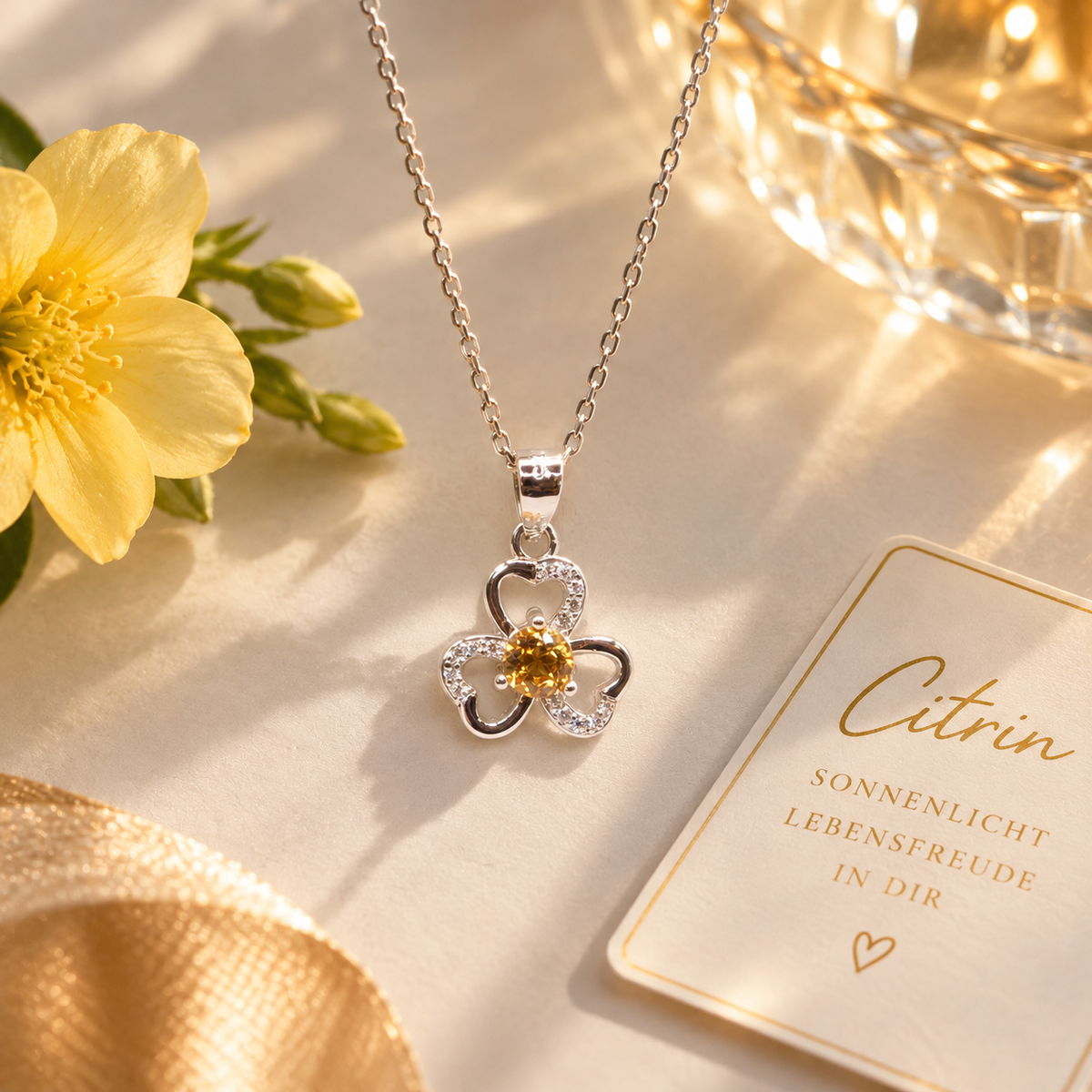 Damen Kette mit Anhänger Blume Citrin Silber DAVUTA
