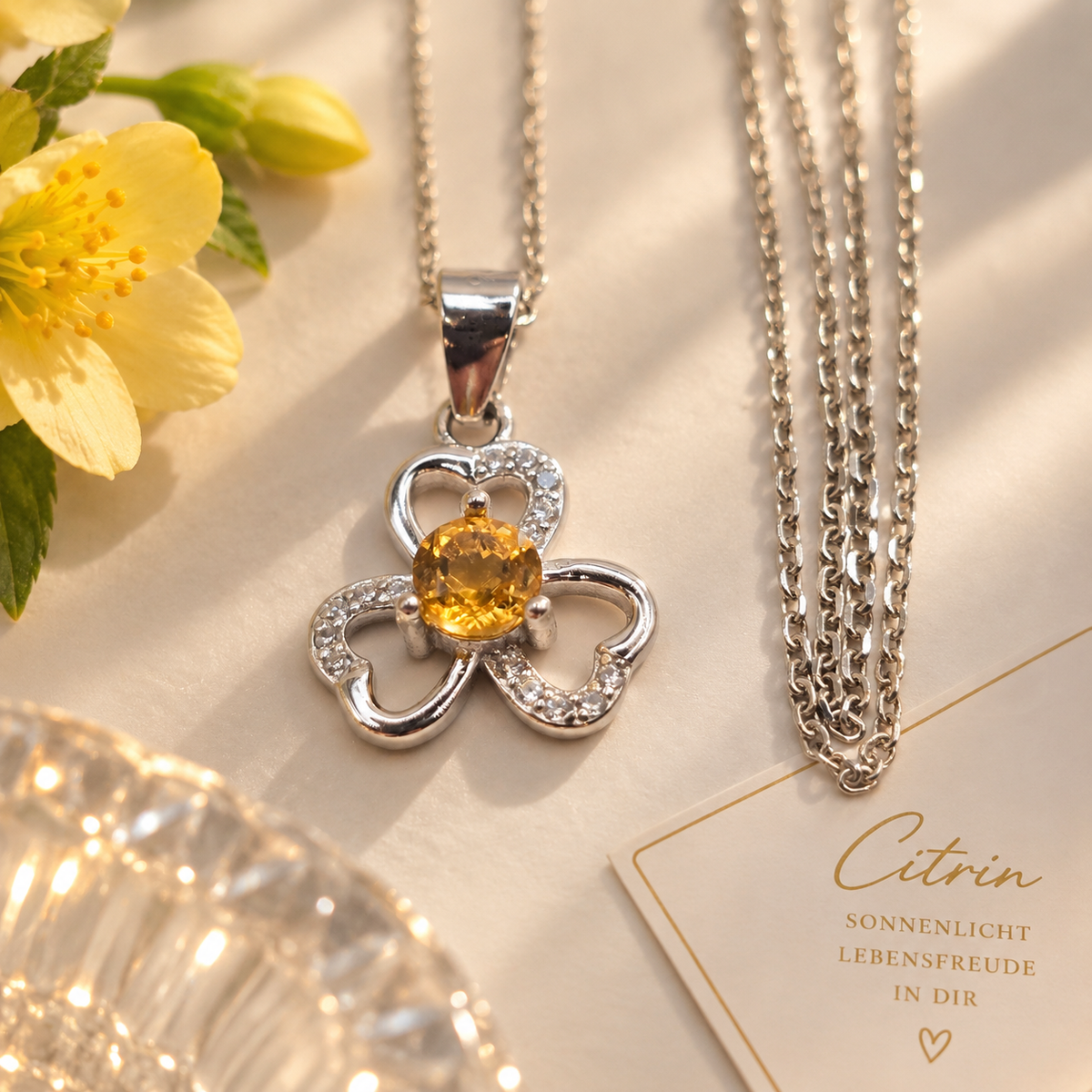 Damen Kette mit Anhänger Blume Citrin Silber DAVUTA Detail