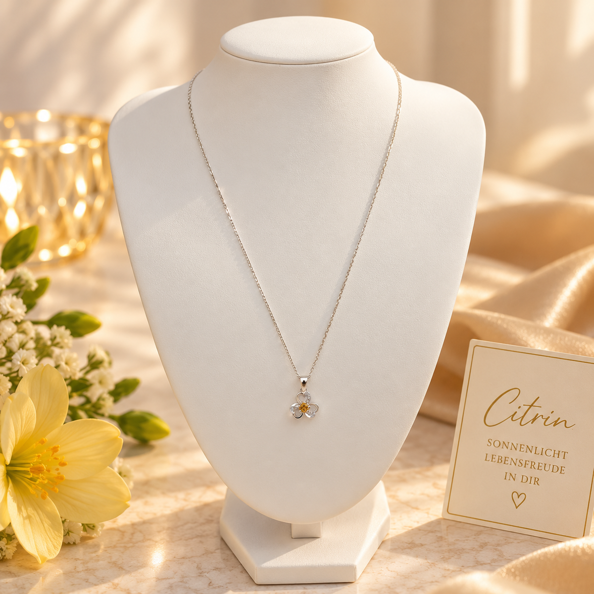 Damen Kette mit Anhänger Blume Citrin Silber DAVUTA an Büste