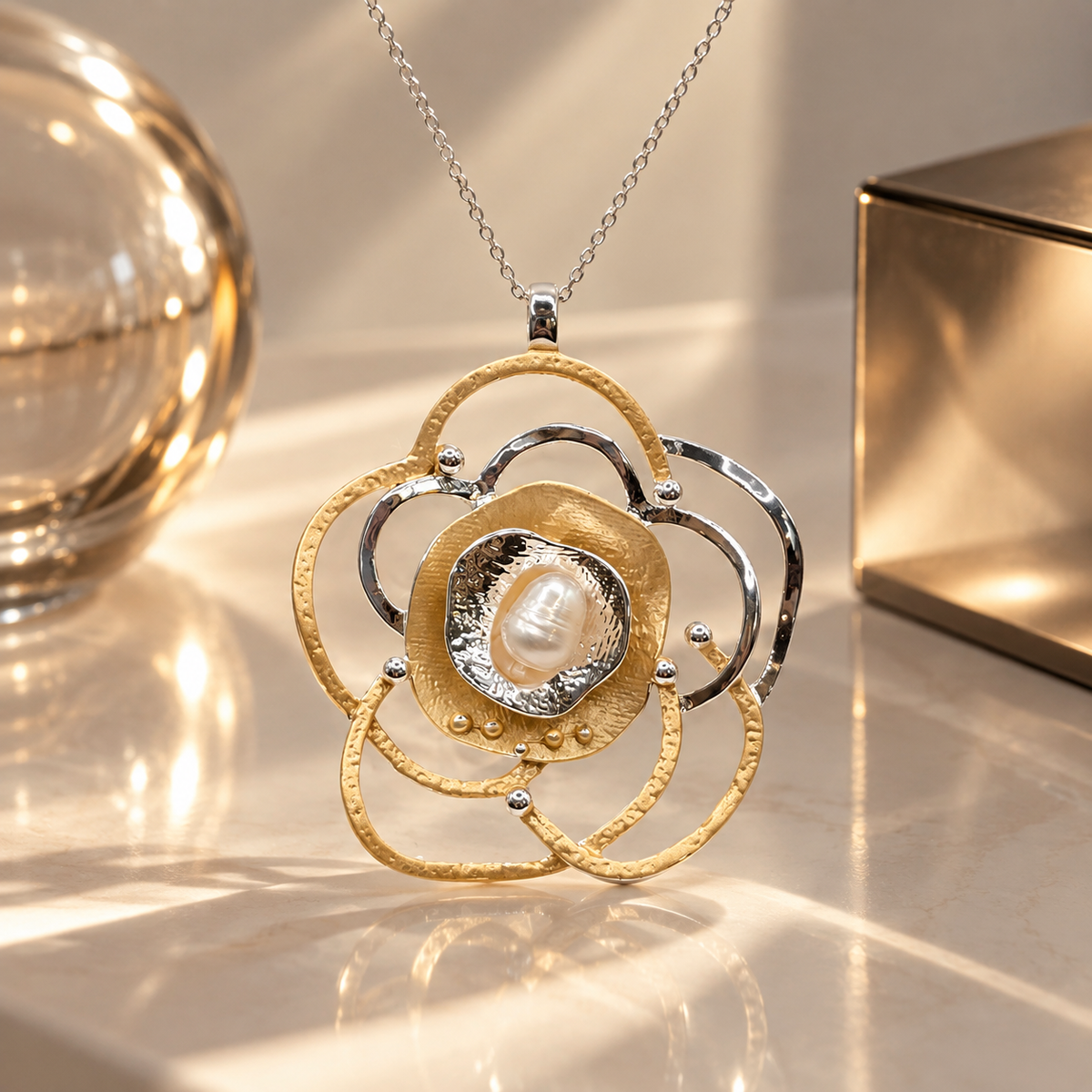 Damen Kette mit Anhänger Blume DAVUTA