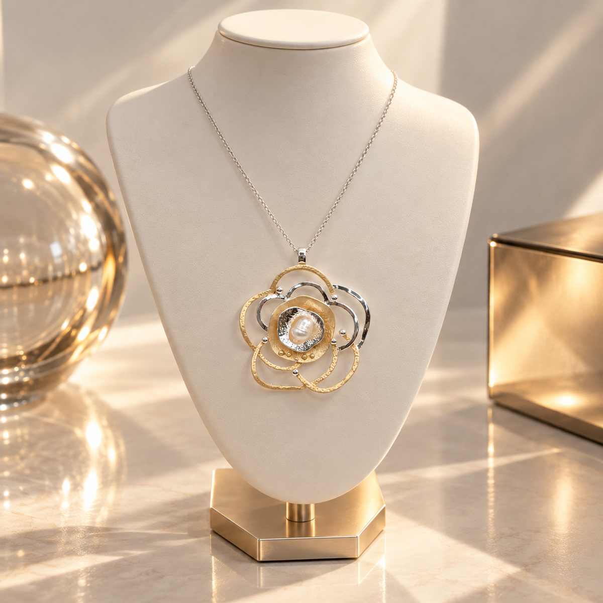 Damen Kette mit Anhänger Blume DAVUTA an Büste