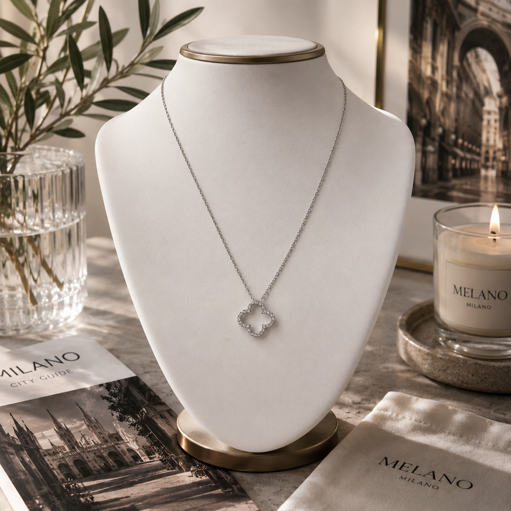 Damen Kette mit Anhänger Collier Kleeblatt silber Zirkonia by DAVUTA