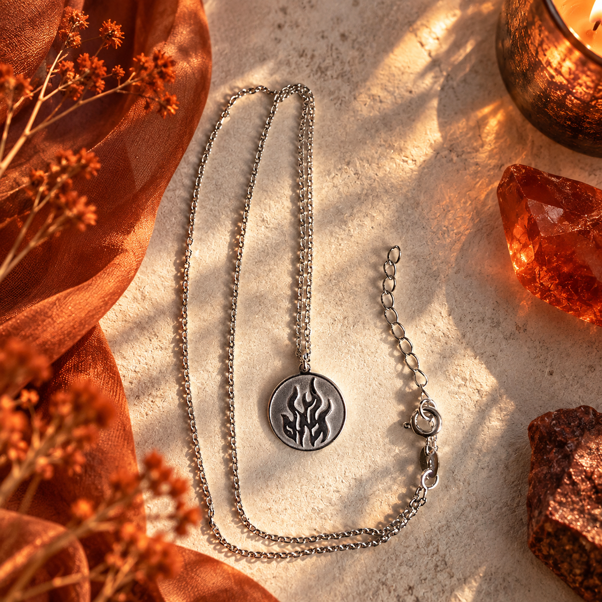 Damen Kette mit Anhänger Element Feuer Silber DAVUTA