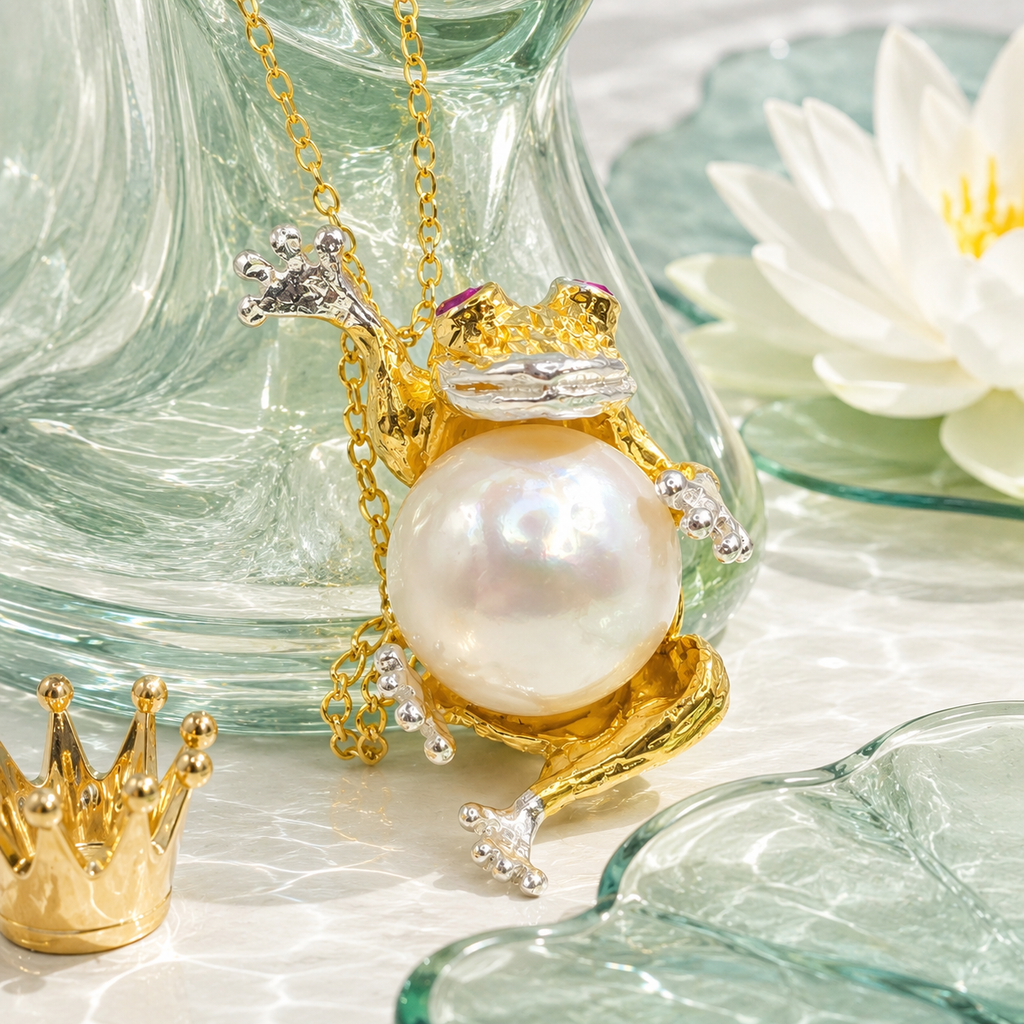Damen Kette mit Anhänger Froschkönig Silber Vergoldet Detail 2