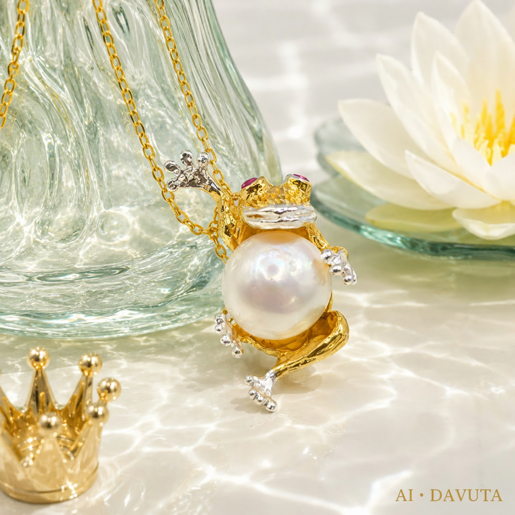 Damen Kette mit Anhänger Froschkönig Silber Vergoldet Frosch Detail by DAVUTA