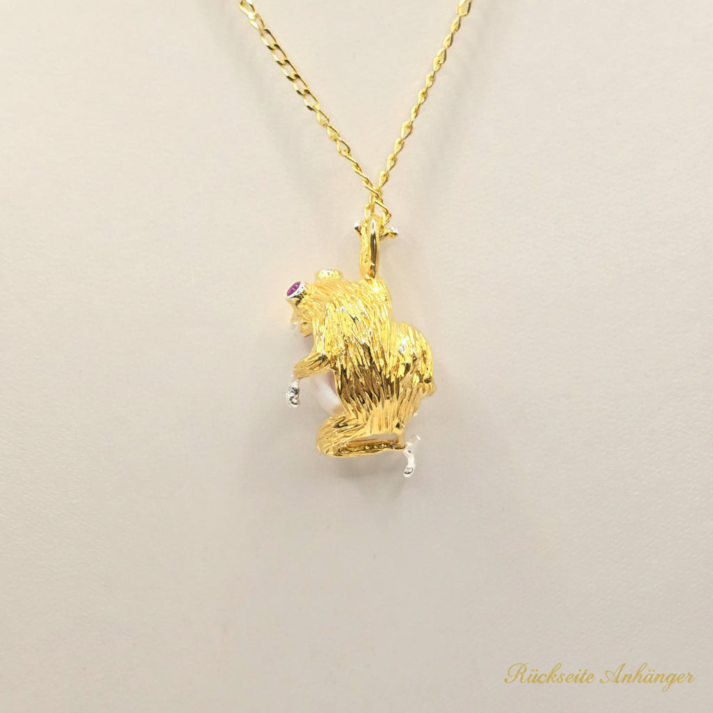 Damen Kette mit Anhänger Froschkönig Silber Vergoldet Rückseite