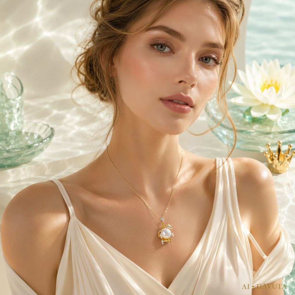 Damen Kette mit Anhänger Froschkönig Silber Vergoldet am Model by DAVUTA