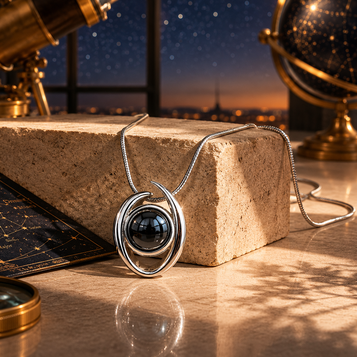 Damen Kette mit Anhänger Hämatit Kugel Silber by DAVUTA