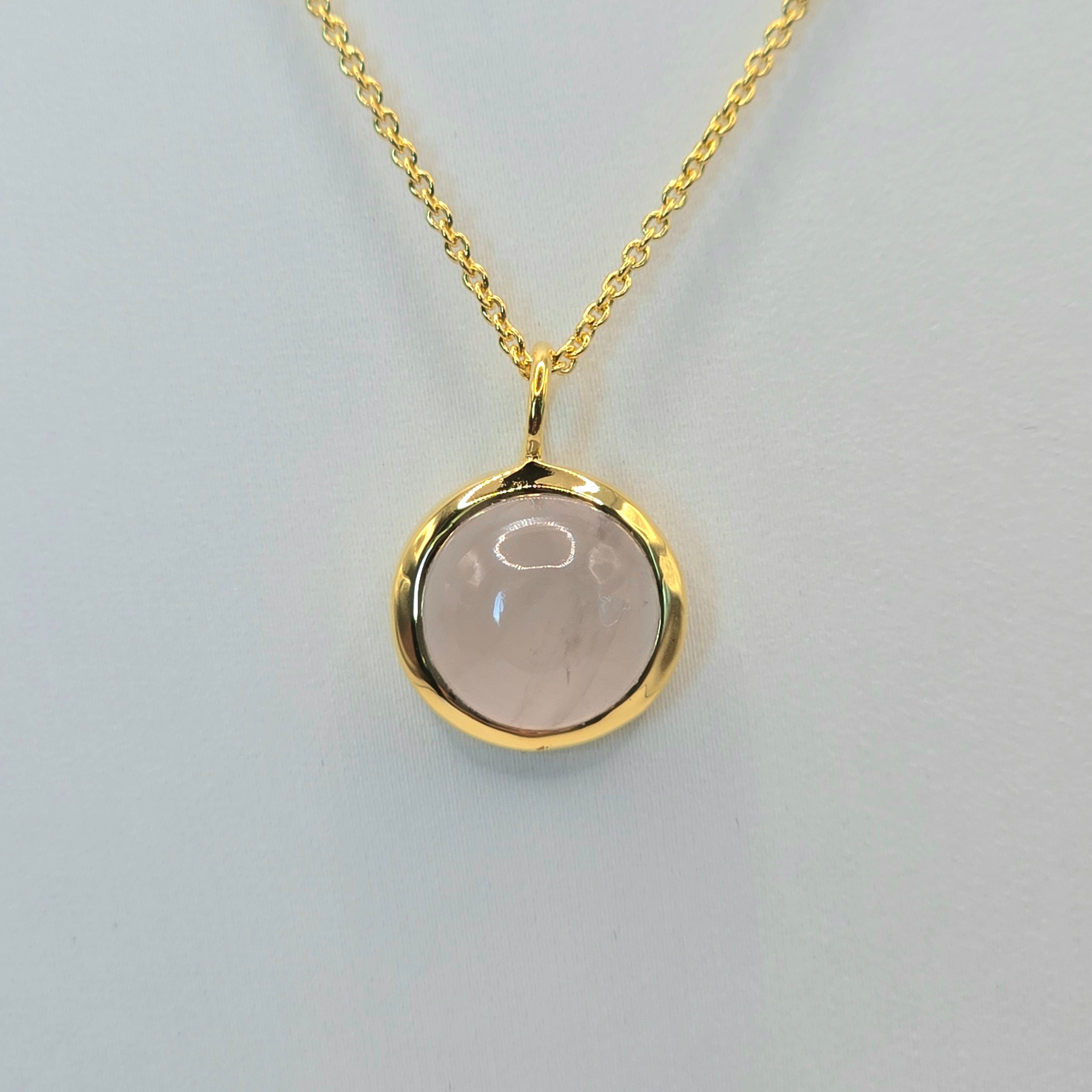 Damen Kette mit Anhänger Rosenquarz rund Silber vergoldet clean nah by DAVUTA