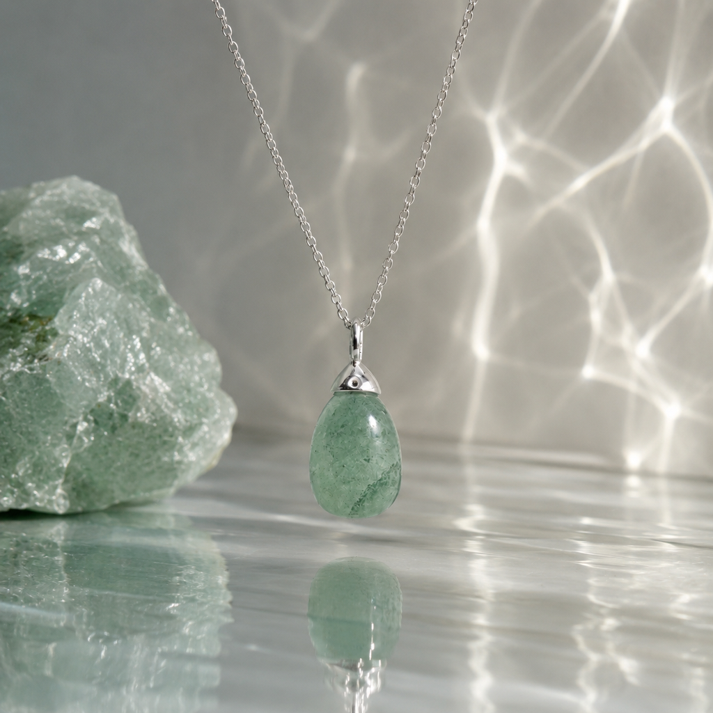 Damen Kette mit Anhänger Tropfen Aventurin Silber by DAVUTA