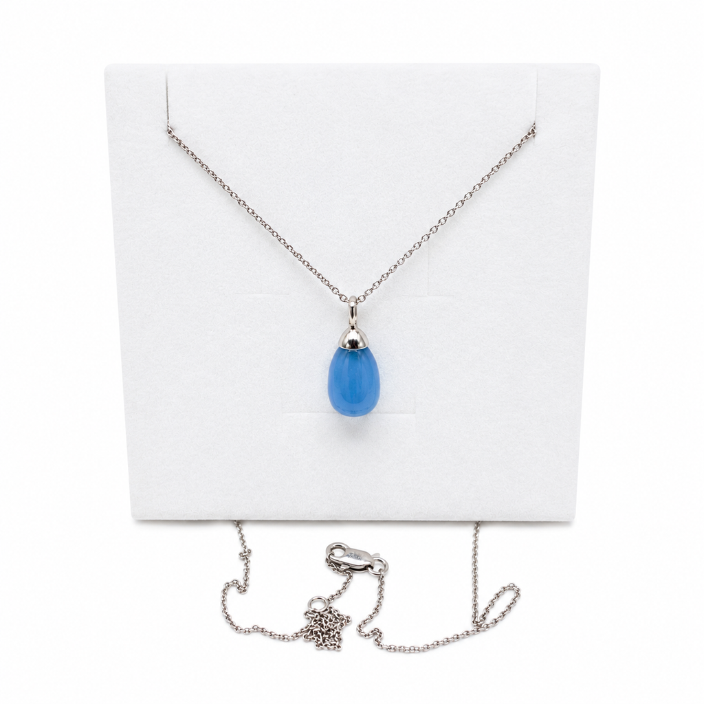 Damen Kette mit Anhänger Tropfen Blauer Chalzedon Silber Details by DAVUTA