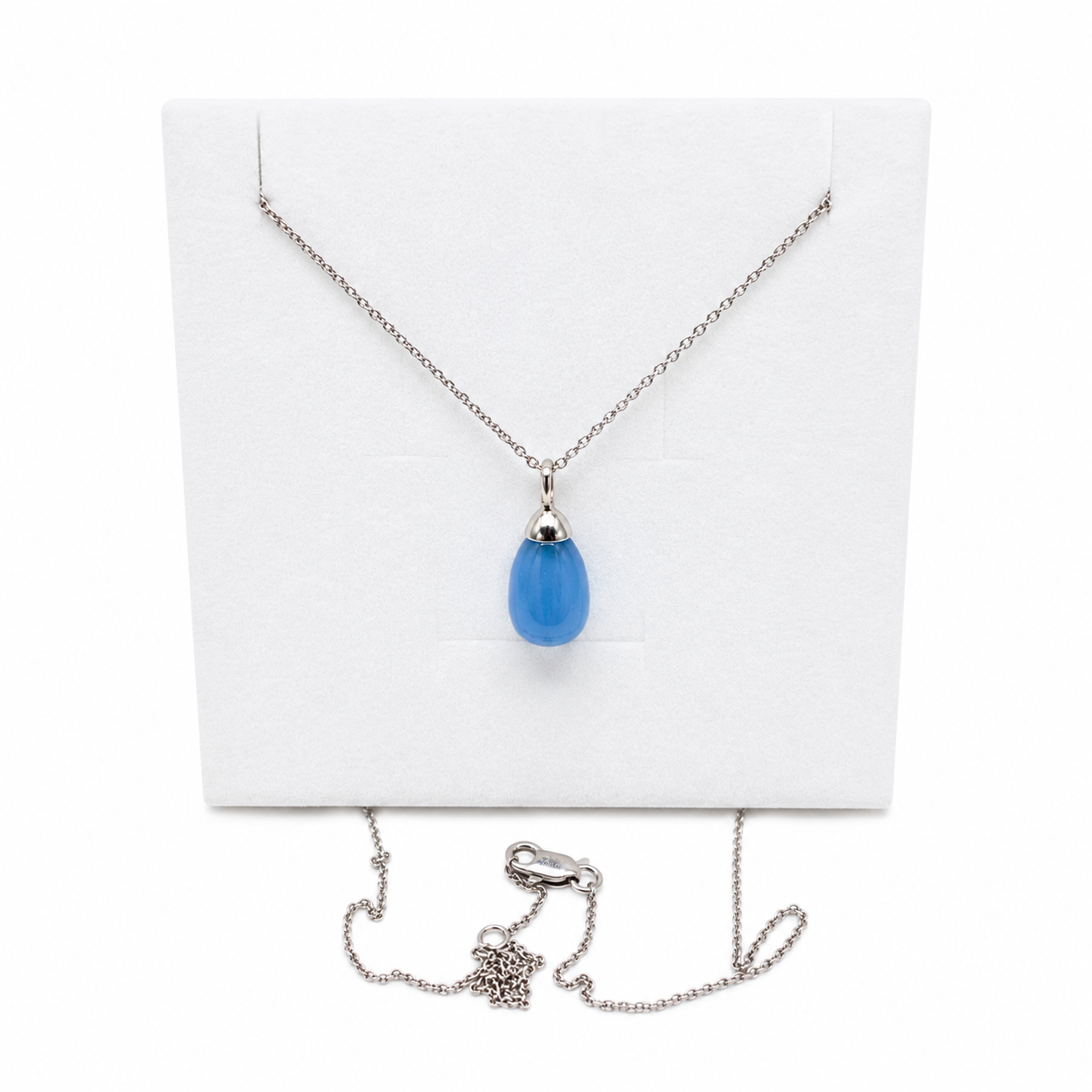 Damen Kette mit Anhänger Tropfen Blauer Chalzedon Silber Details by DAVUTA