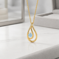 Damen Kette mit Anhänger Tropfen Gold mit Blauem Topas by DAVUTA