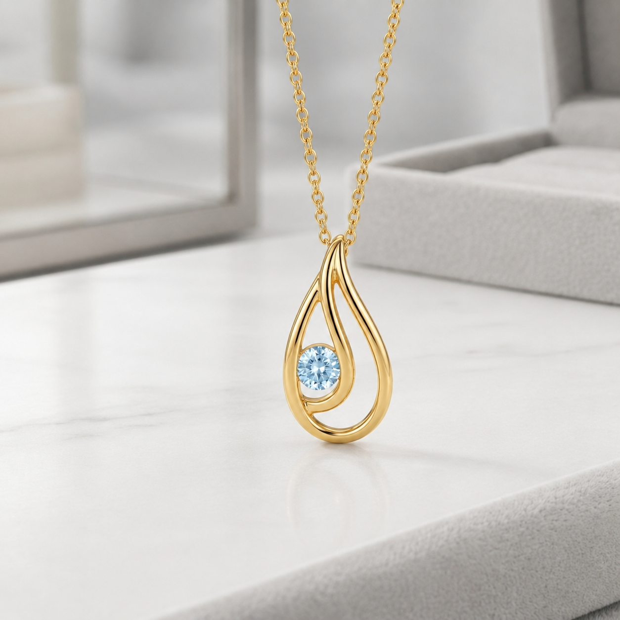 Damen Kette mit Anhänger Tropfen Gold mit Blauem Topas by DAVUTA