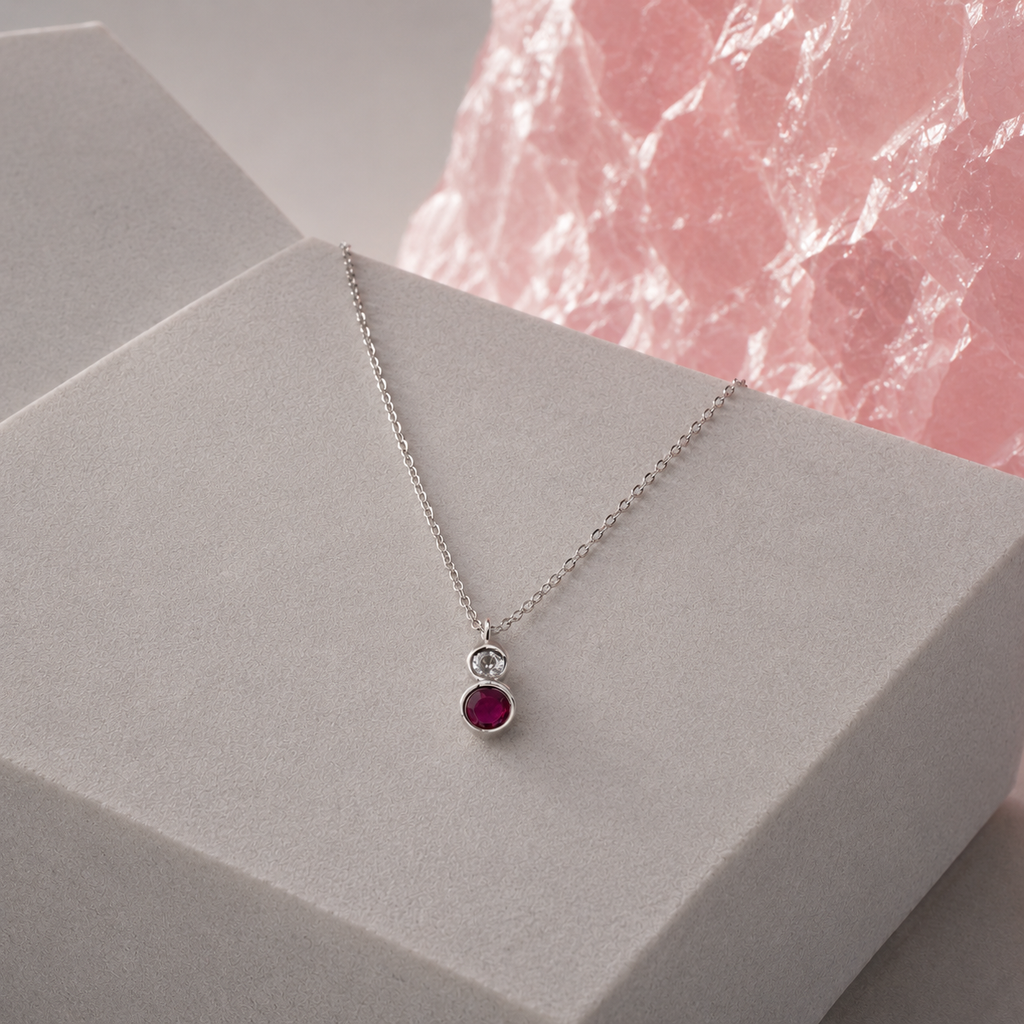 Damen Kette mit Anhänger Zirkonia Rosa Weiß in Silber by DAVUTA