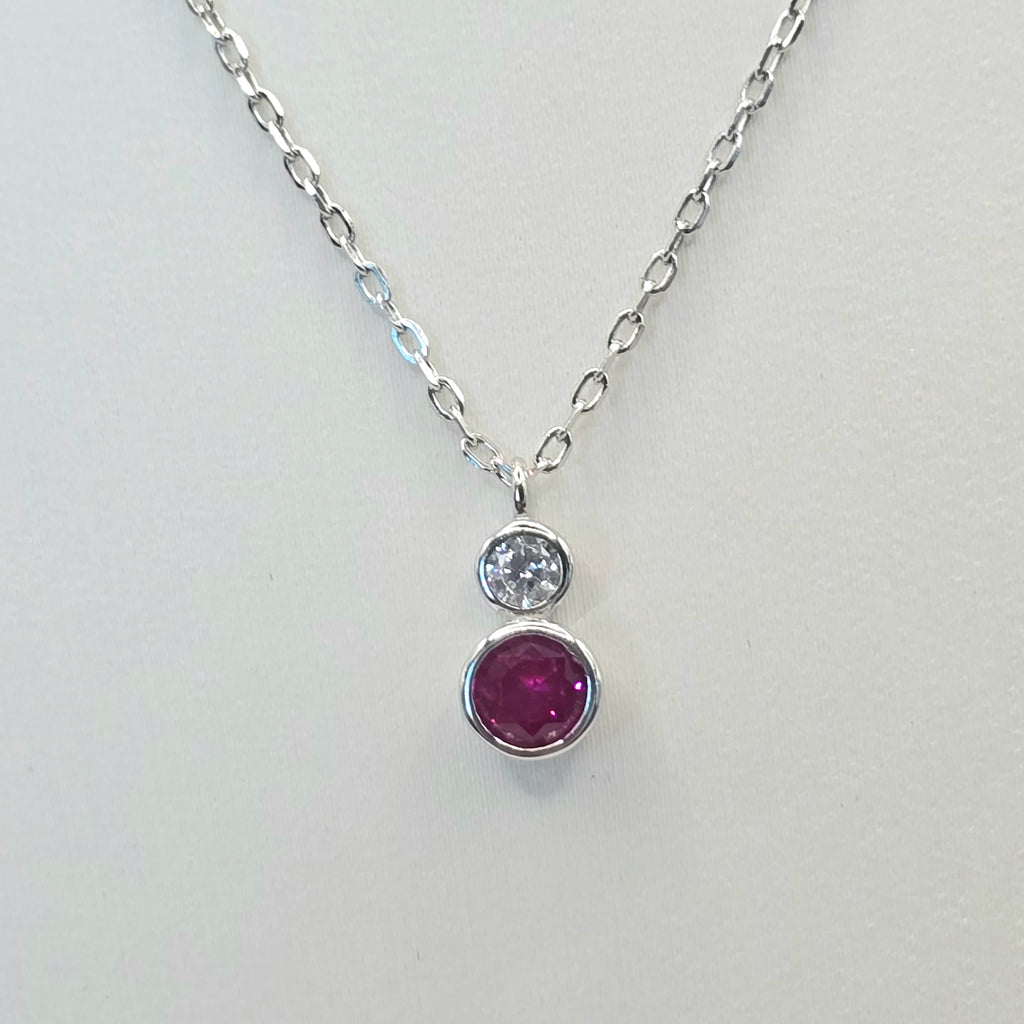 Damen Kette mit Anhänger Zirkonia Rosa Weiß in Silber nah by DAVUTA