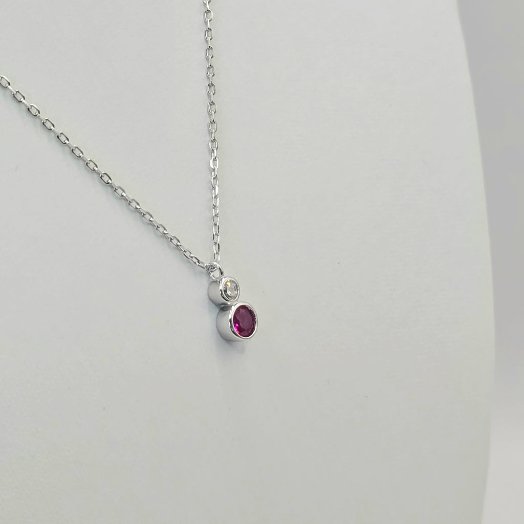 Damen Kette mit Anhänger Zirkonia Rosa Weiß in Silber seitlich by DAVUTA
