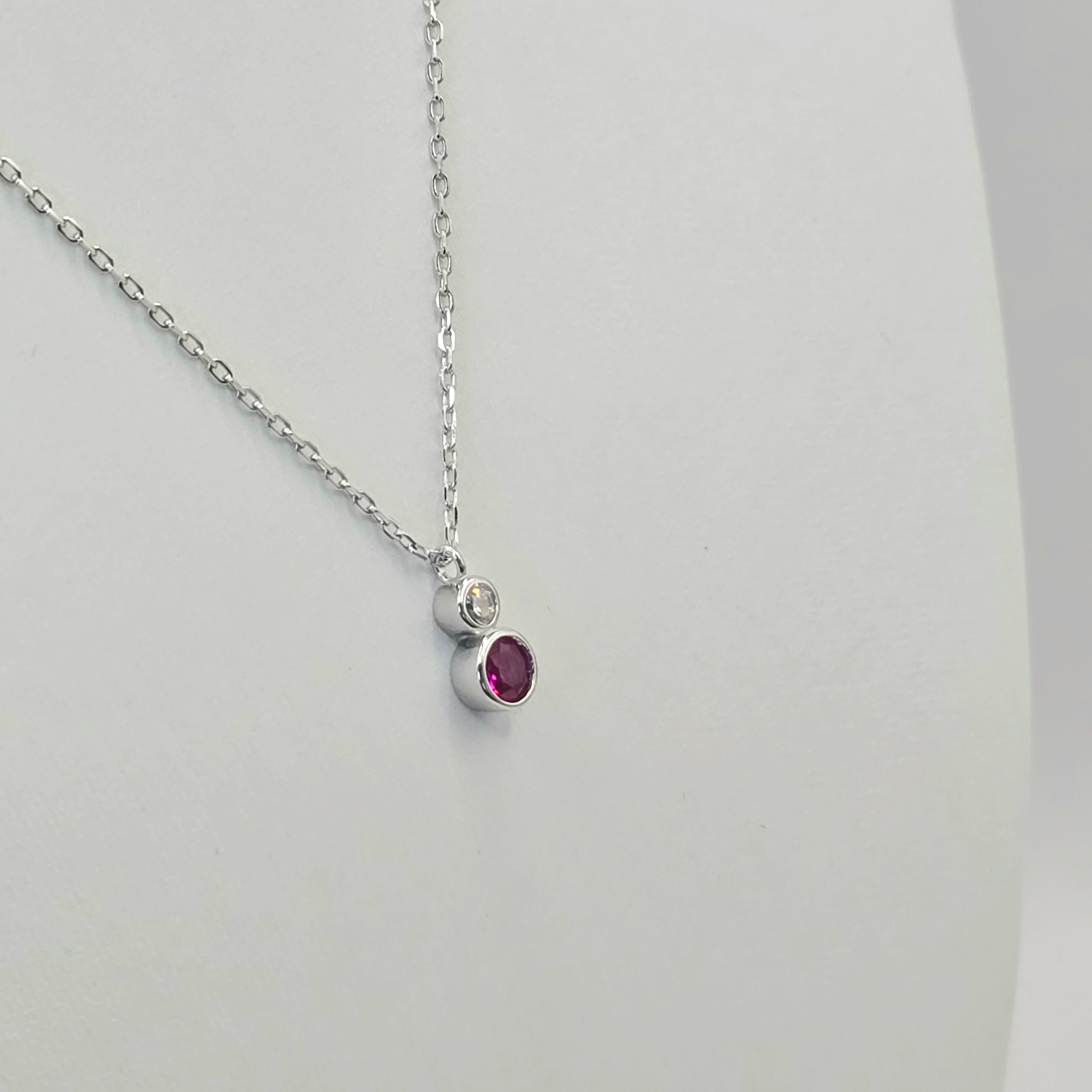 Damen Kette mit Anhänger Zirkonia Rosa Weiß in Silber seitlich by DAVUTA