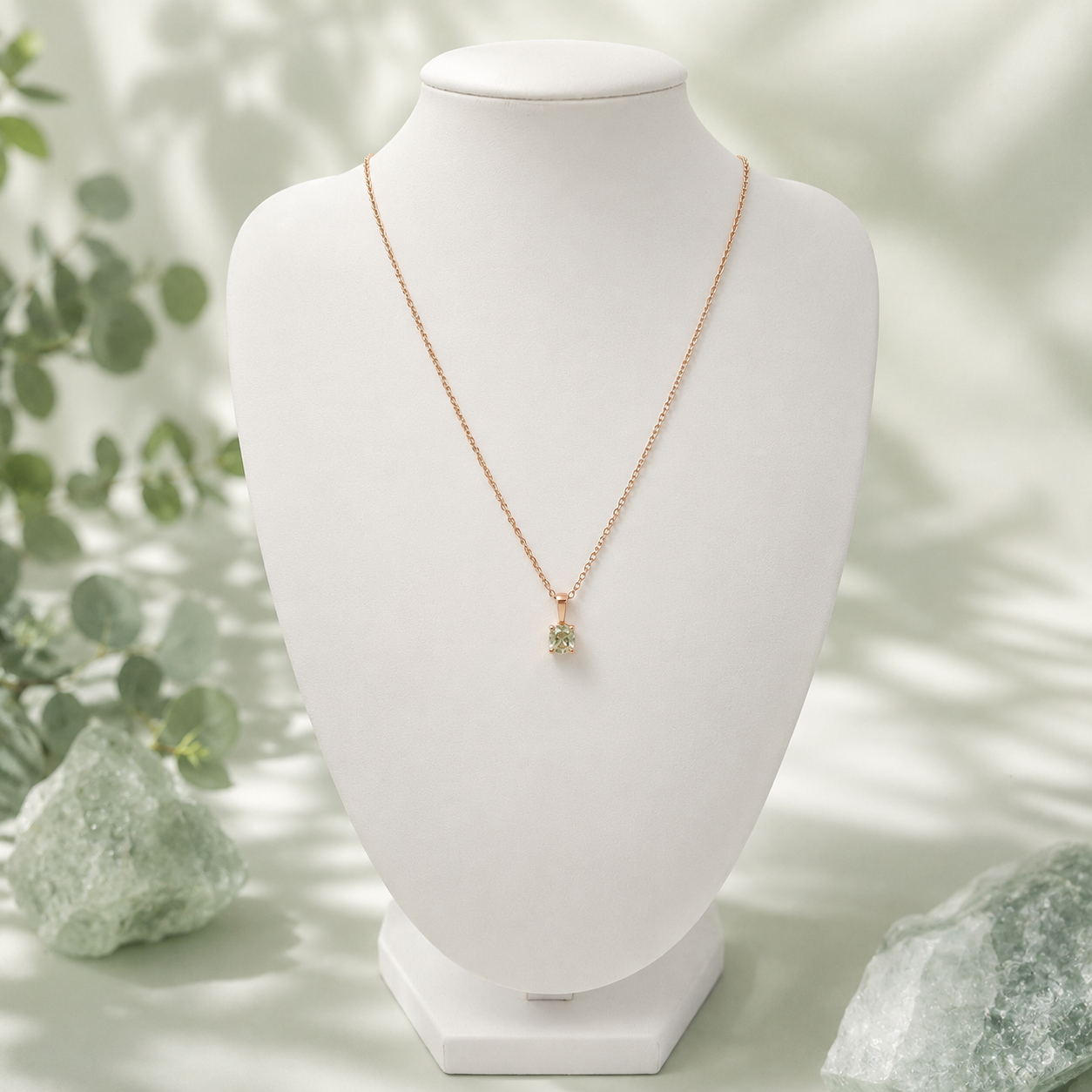 Damen Kette mit Anhänger grüner Zirkonia Rosevergoldet an Büste by DAVUTA