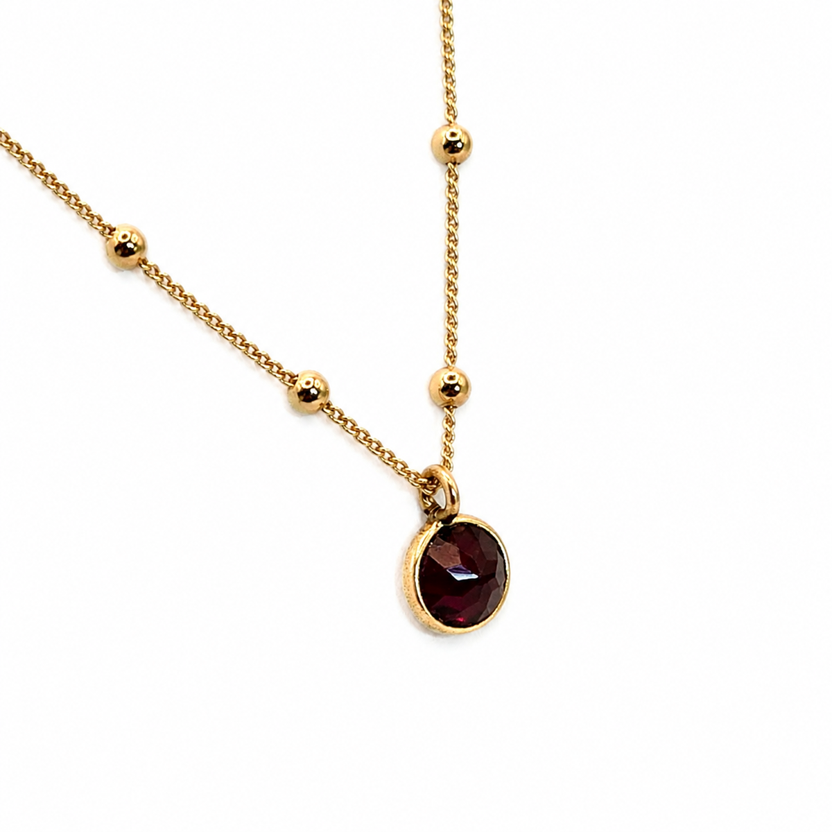 Damen Kette mit Anhänger rund Granat Silber vergoldet Detail 2