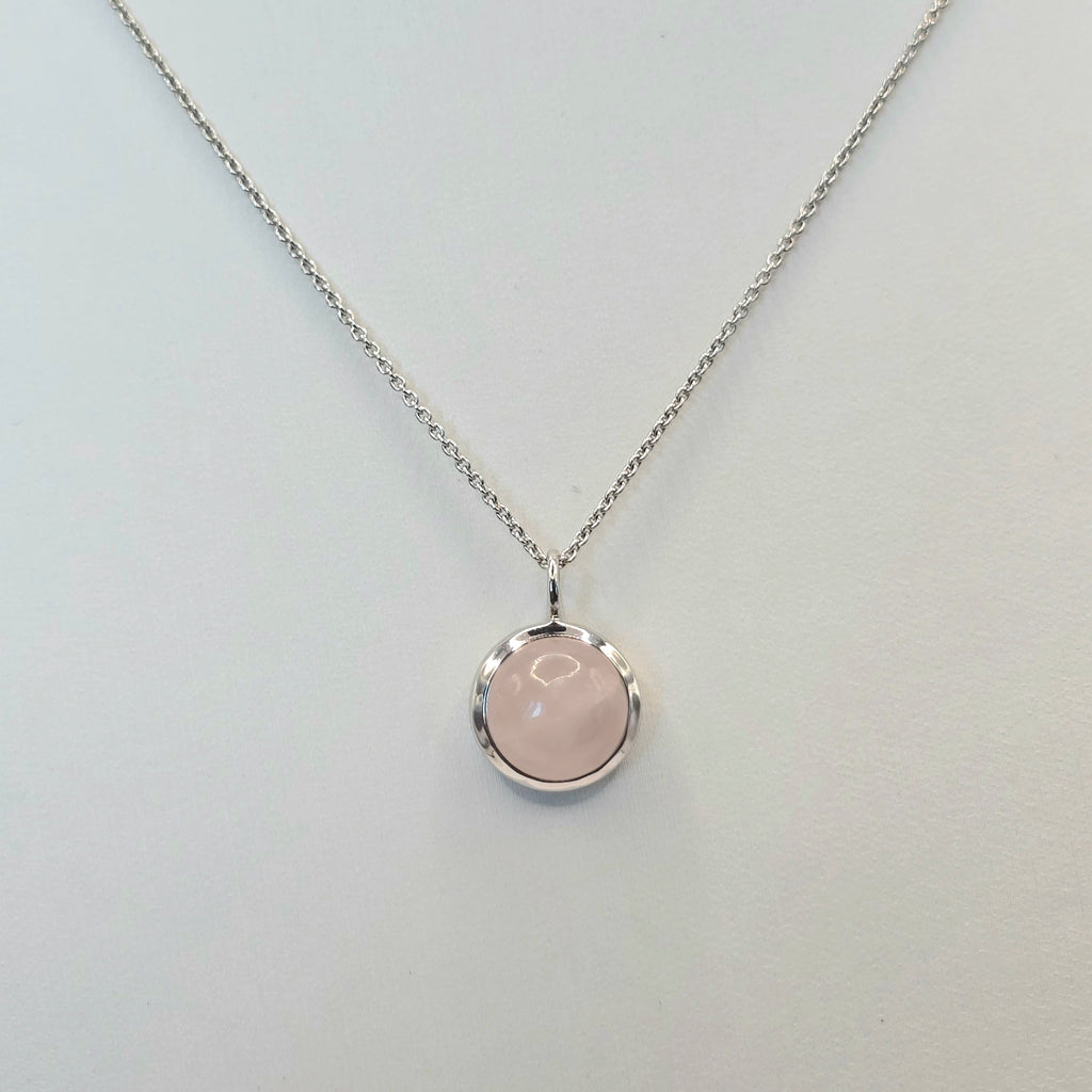 Damen Kette mit Anhänger rund Rosenquarz silber clean by DAVUTA