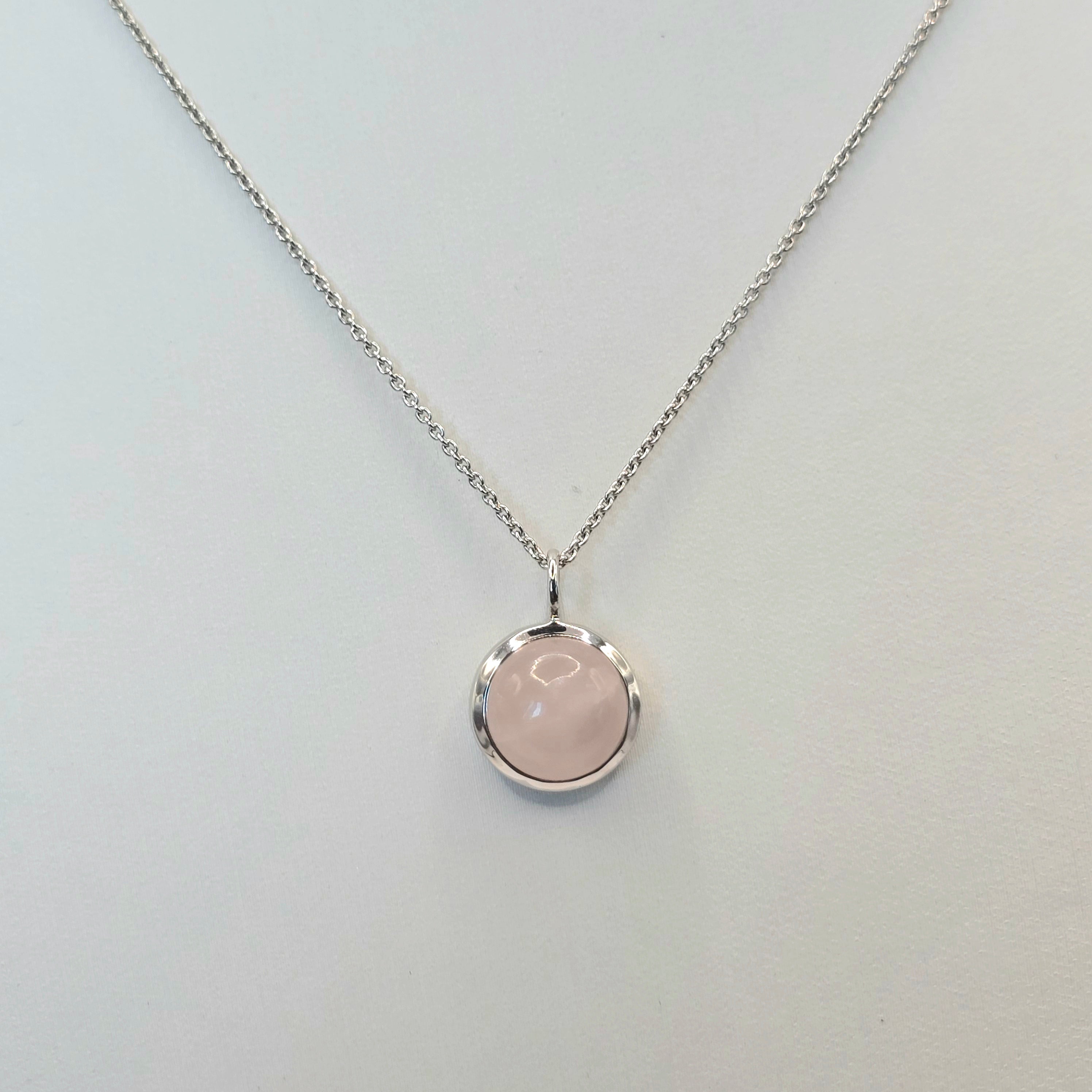 Damen Kette mit Anhänger rund Rosenquarz silber clean by DAVUTA