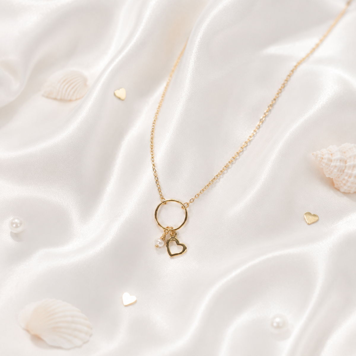 Damen Kette mit Herz, Kreis, Süßwasserperle by DAVUTA