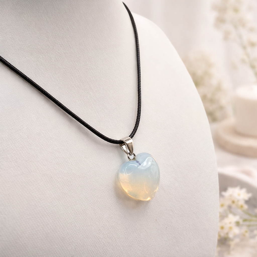 Damen Kette mit Herz Opalit an Band seitlich by DAVUTA