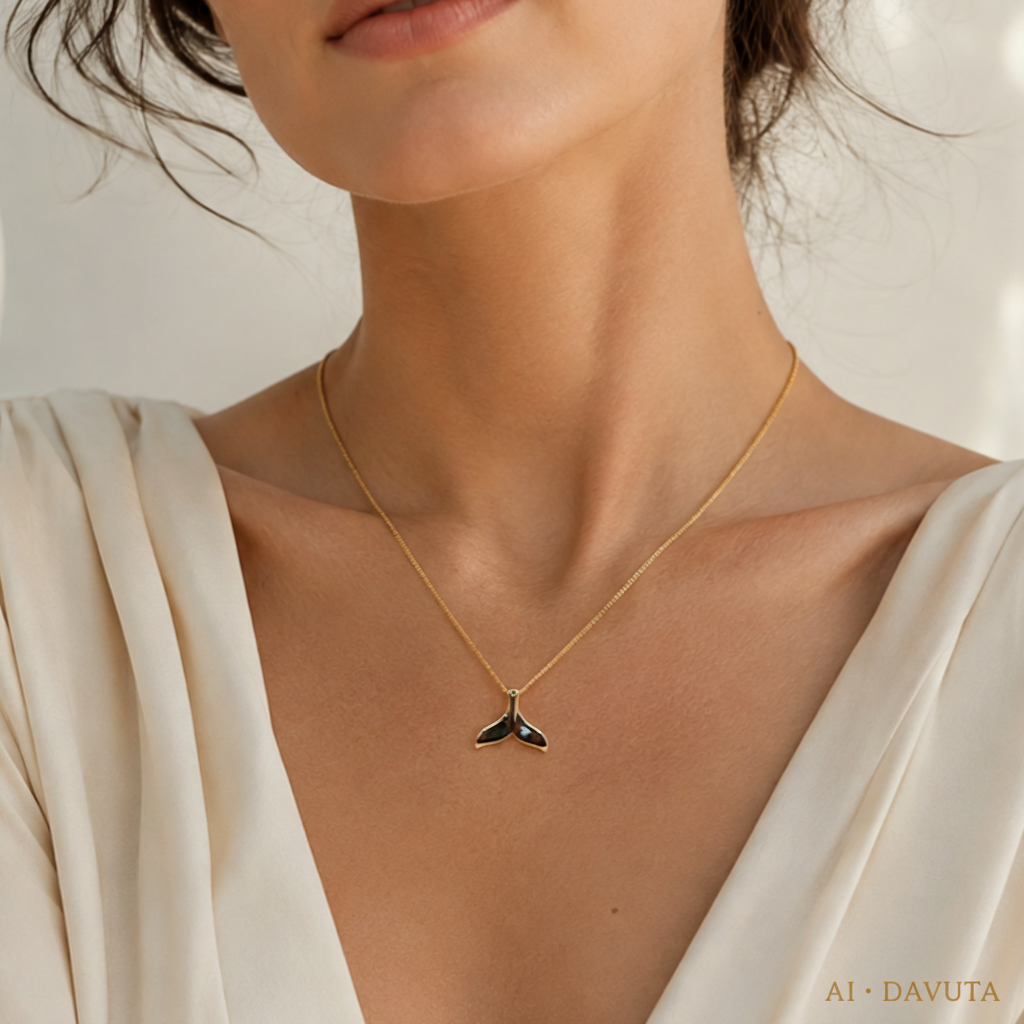 Damen Kette mit Walflosse silber vergoldet close up by DAVUTA
