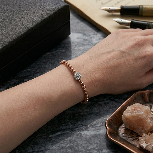 Damen Kugelarmband mit Pavékugel rosévergoldet am Arm by DAVUTA
