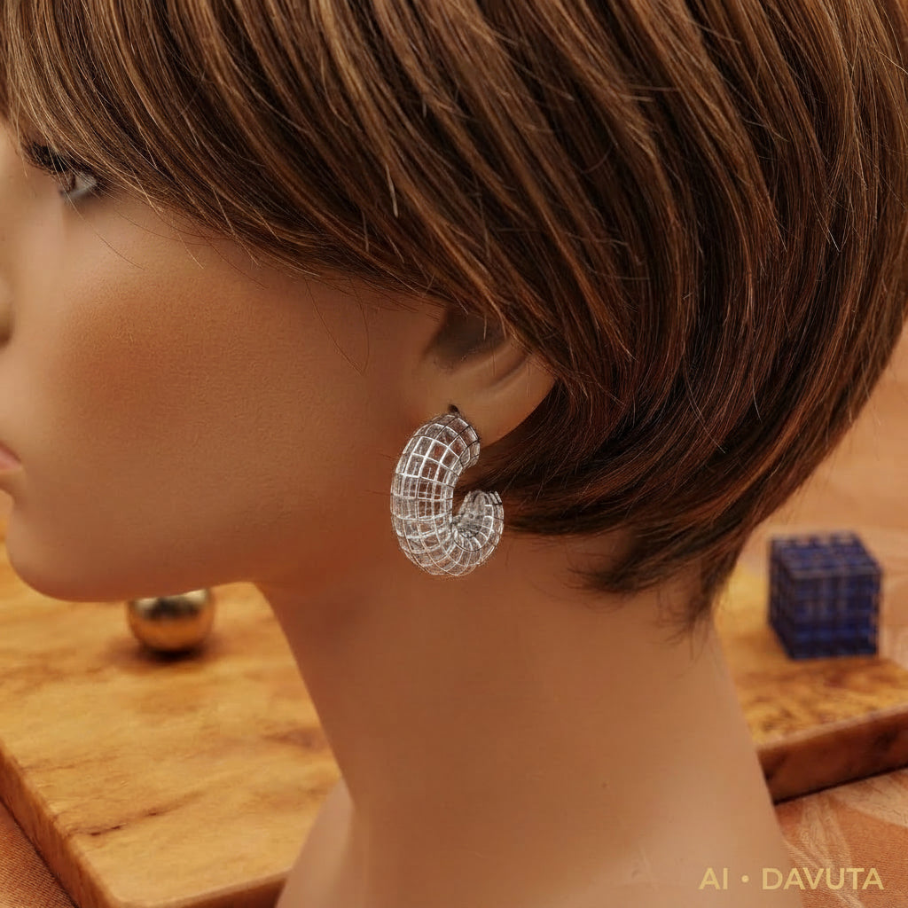 Damen Ohrring Creole 3 D in Silber an Puppe by DAVUTA