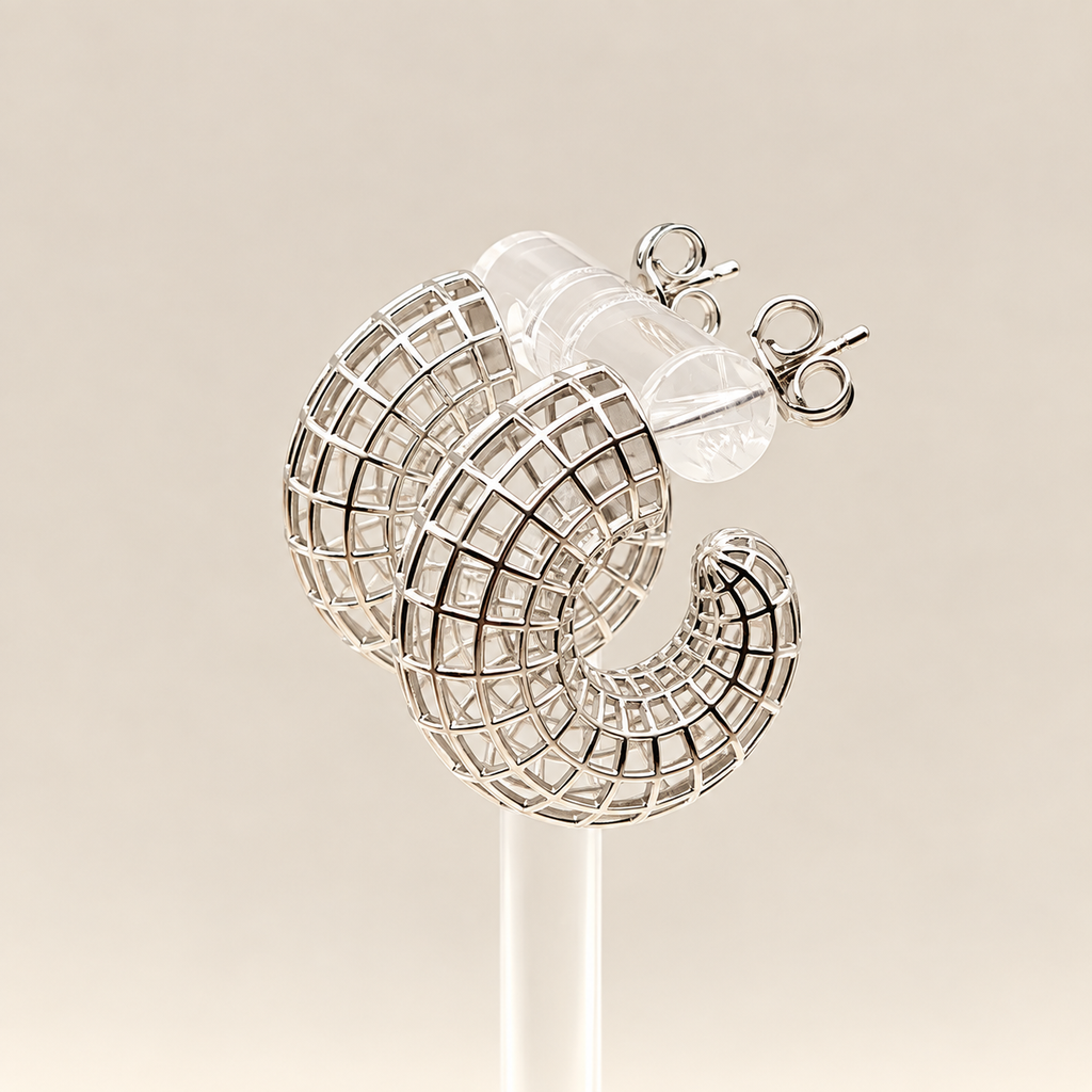 Damen Ohrring Creole 3 D in Silber clean Detail