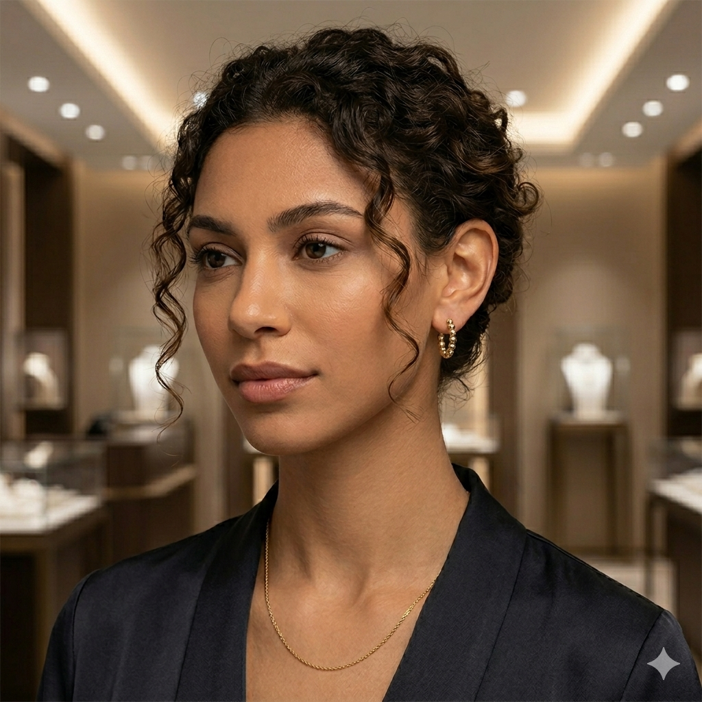 Damen Ohrring Creole Kugeln Gold am Modell by DAVUTA