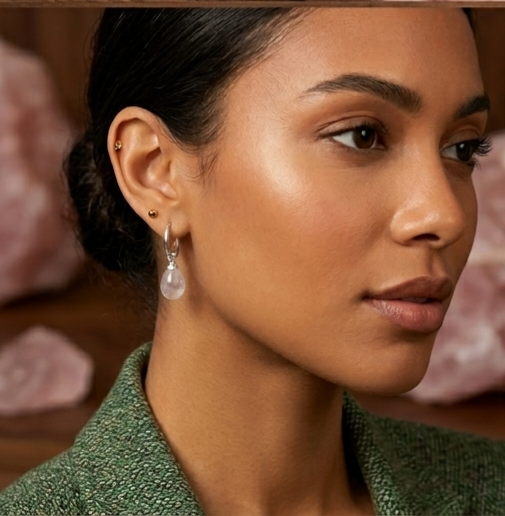 Damen Ohrring Creole mit Rosenquarz und Silber by DAVUTA