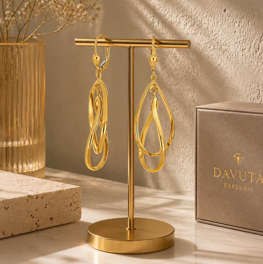 Damen Ohrring Gold verdrehte Tropfen by DAVUTA