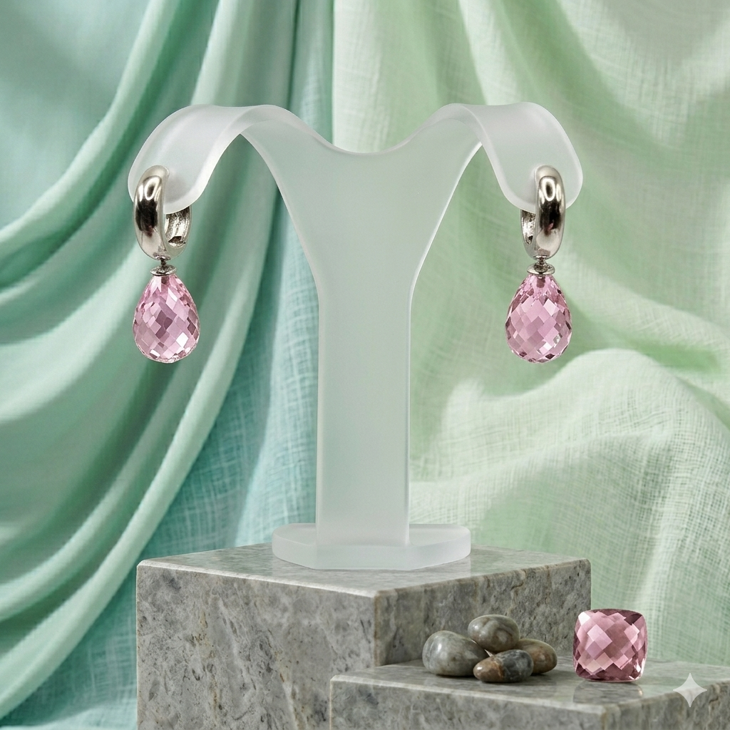Damen Ohrring System Creole Silber glänzend Heide Heinzendorff mit Tropfenanhänger rosa by DAVUTA