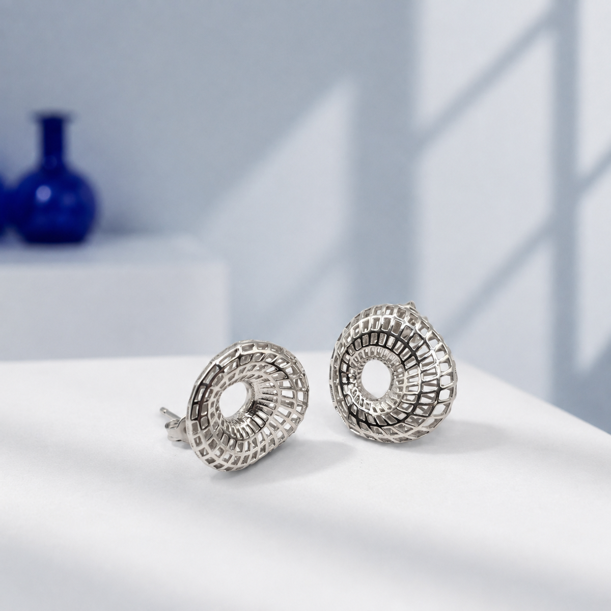 Damen Ohrringe 3 D silber rund by DAVUTA