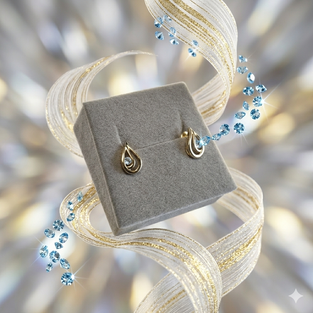 Damen Ohrringe 8 K Gold mit Blauem Topas mit Schleife by DAVUTA