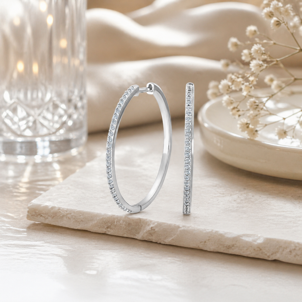 Damen Ohrringe Creole Silber mit Zirkonia by DAVUTA