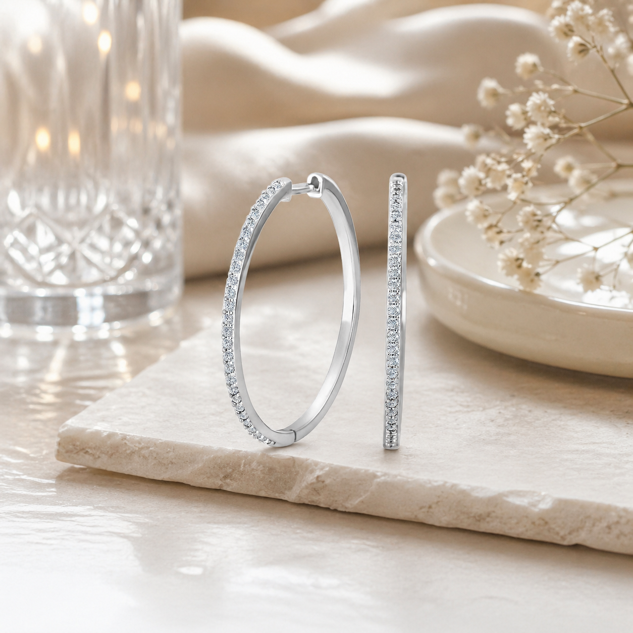 Damen Ohrringe Creole Silber mit Zirkonia by DAVUTA