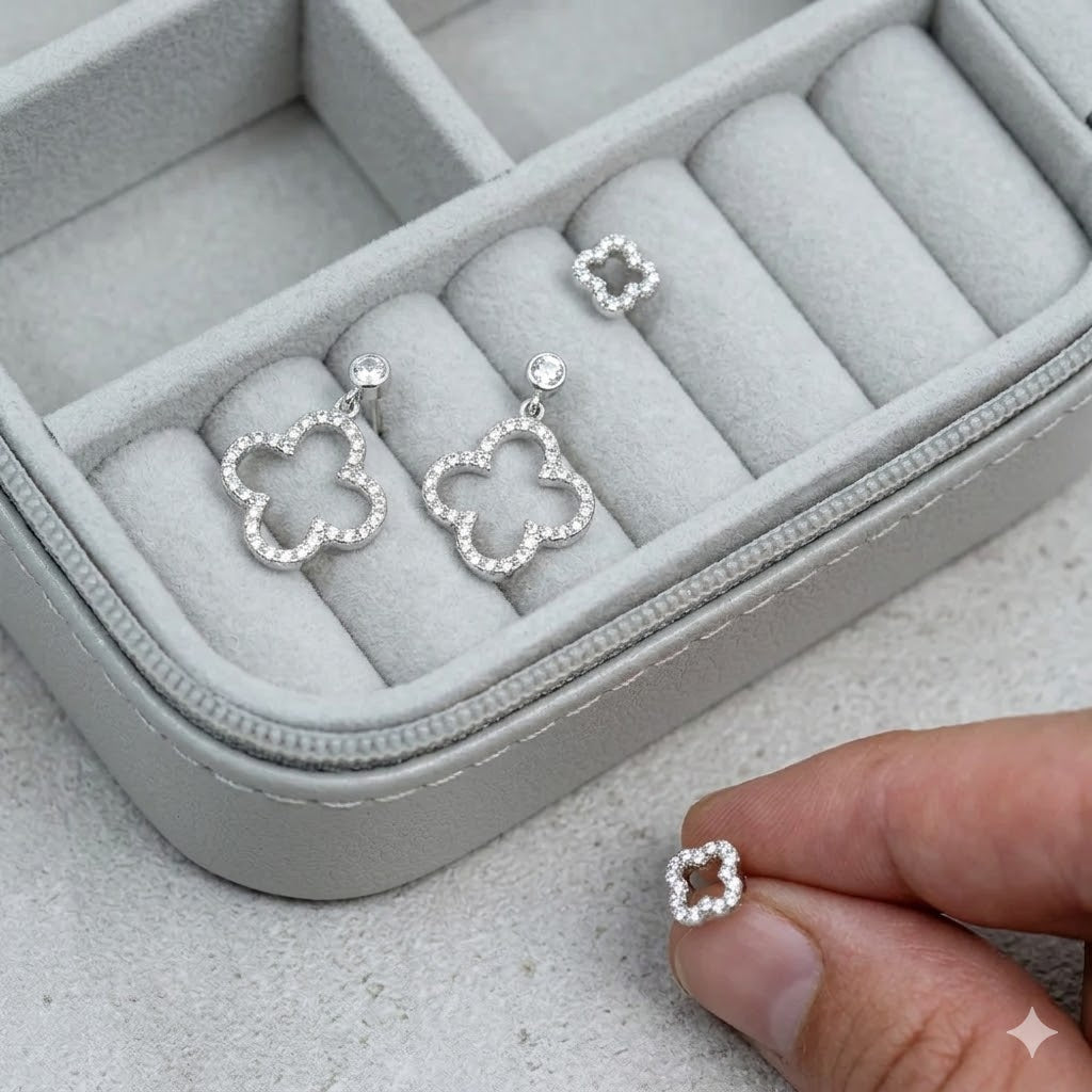 Damen Ohrringe Kleeblatt Silber Zirkonia verschieden by DAVUTA