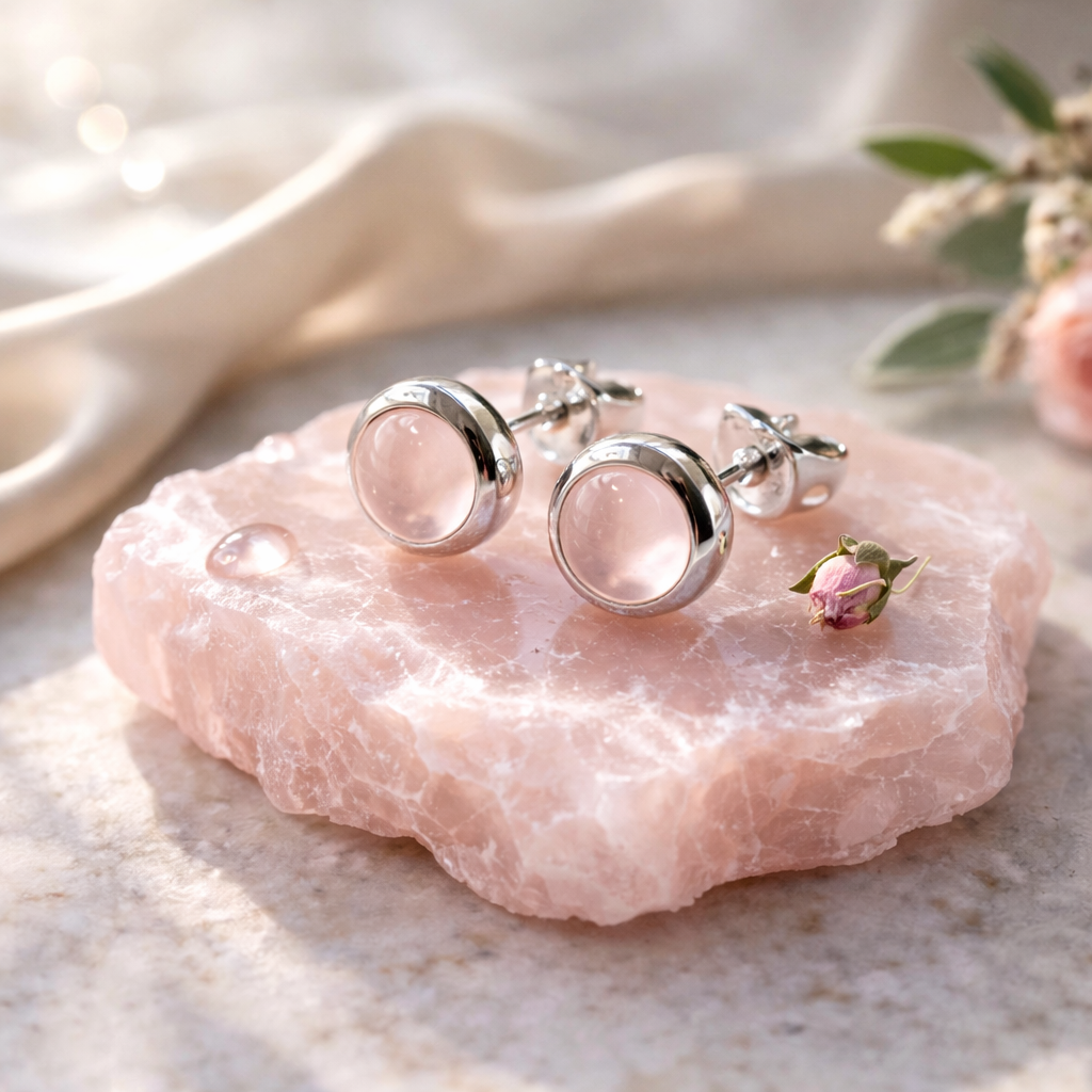 Damen Ohrringe Rosenquarz 925er Silber by DAVUTA