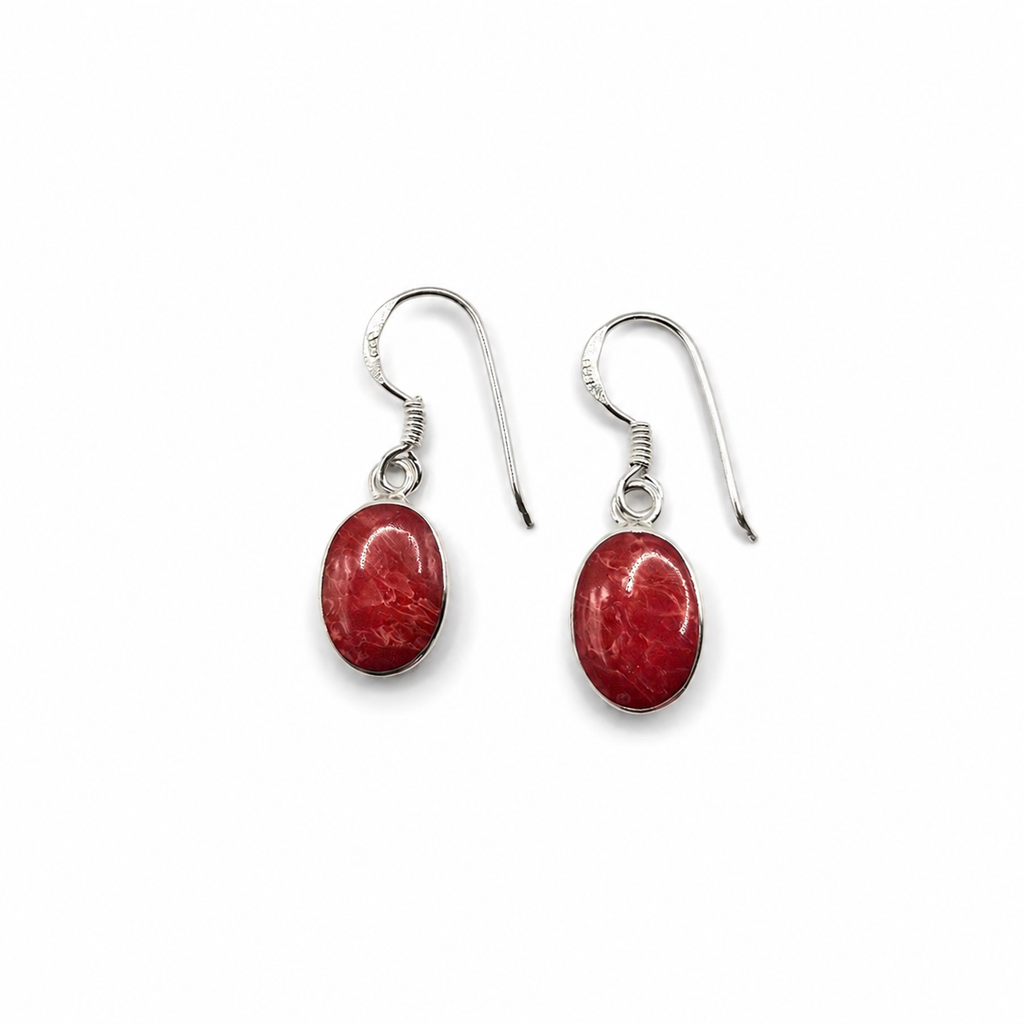 Damen Ohrringe Silber mit Schaumkoralle rot Cabochon clean by DAVTA