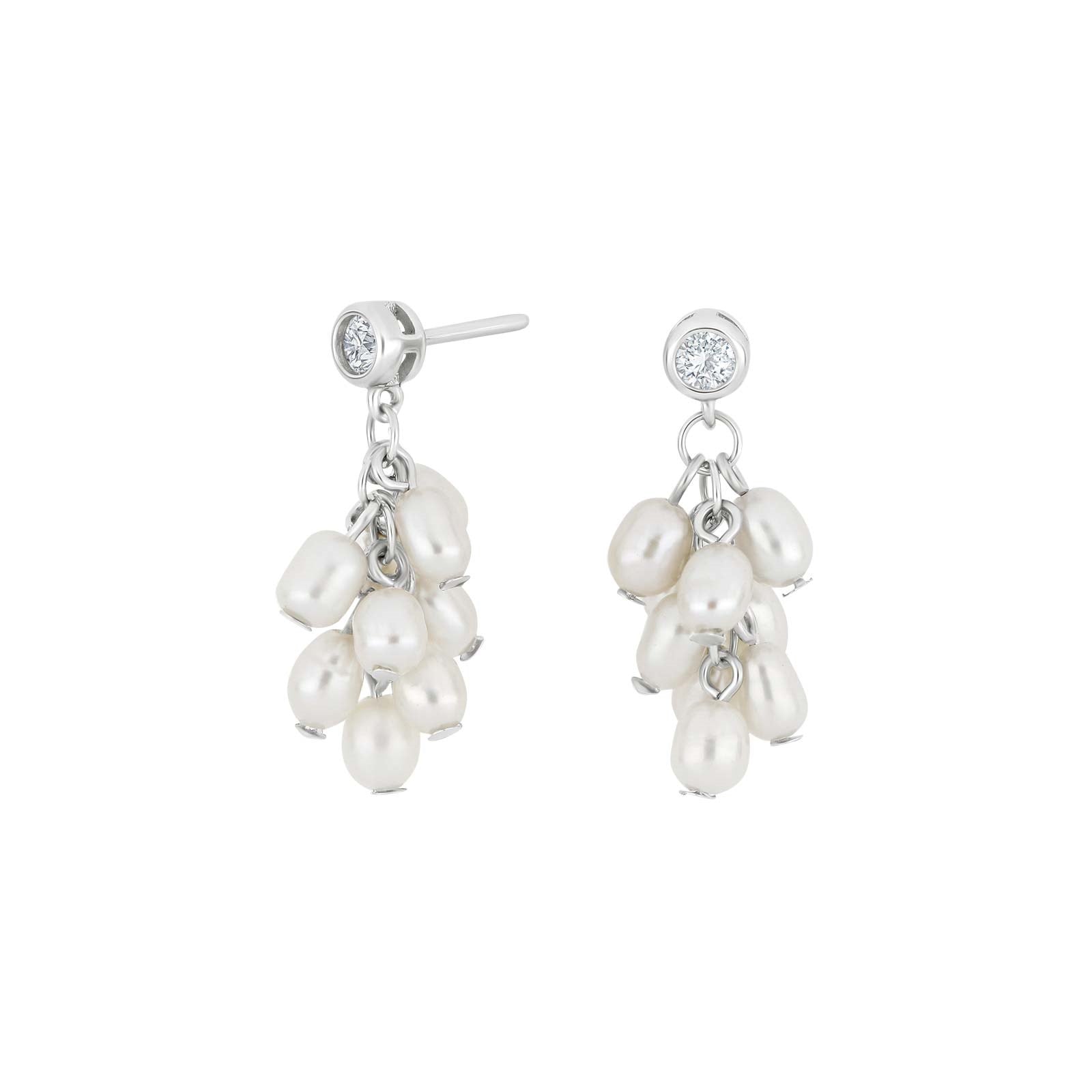 Damen Ohrring / Perla Cascata / 925er Silber / Süßwasserperle + Zirkonia / Serie NOMINOR 2