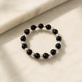 Damen Ring Elastisch Silberperlen und Onyx by DAVUTA