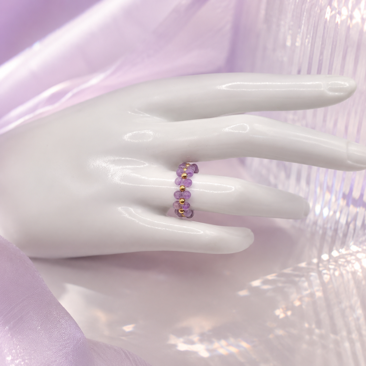 Damen Ring Amethyst Edelstahl Perlen by DAVUTA