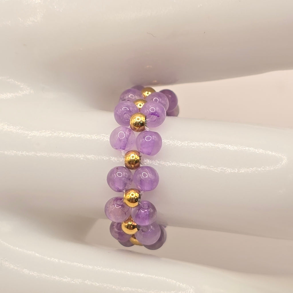 Damen Ring Amethyst Edelstahl Perlen Detail