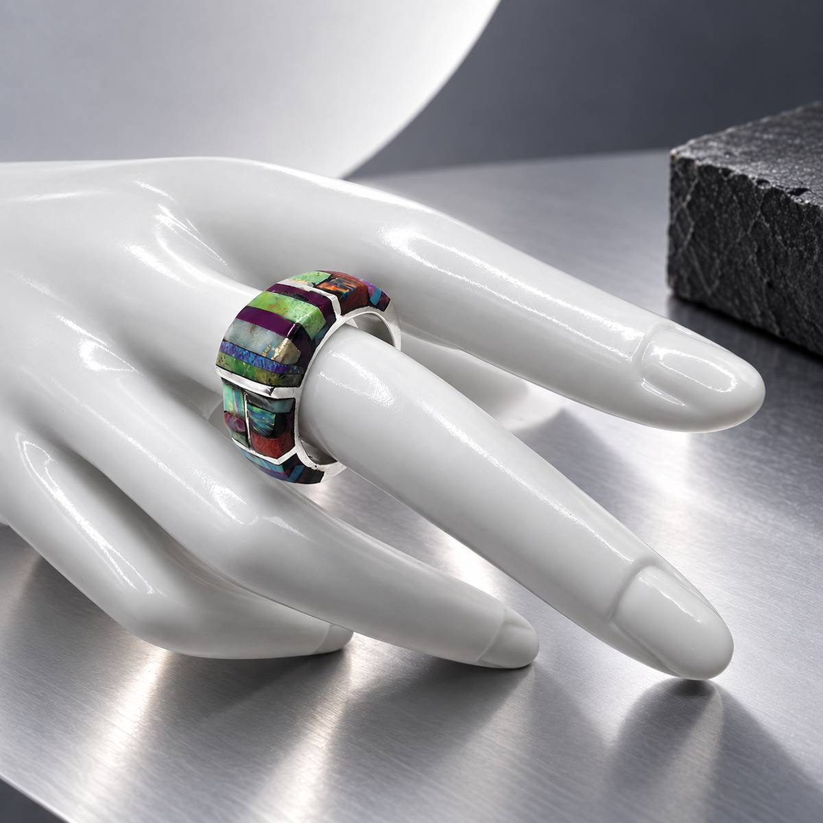 Damen Ring Edelsteinmix Unikat Silber Statement